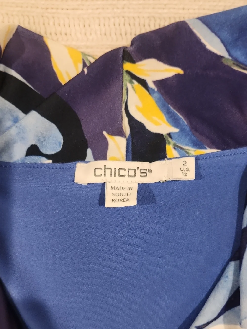 Chico's Blue, White and Yellow Tropical Leaf-Print Sleeveless Maxi Dress - Picture 2 of 5